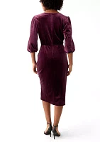 Women's 3/4 Sleeve V-Neck Solid Velvet Sheath Dress