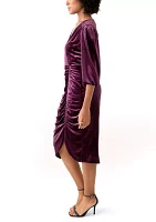 Women's 3/4 Sleeve V-Neck Solid Velvet Sheath Dress