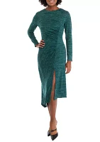 Women's Long Sleeve Asymmetrical Hem A-Line Sweater Dress