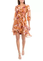 Women's Blouson Sleeve Floral Dress