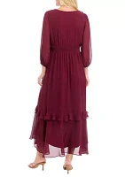 Women's 3/4 Sleeve Solid V-Neck Chiffon Dress