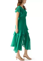 Women's Flutter Sleeve Solid Tiered Ruffle Dress