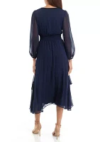 Women's V-Neck Solid Chiffon Fit and Flare Dress