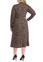 Plus Long Sleeve High Neck Printed Fit and Flare Dress