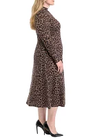 Plus Long Sleeve High Neck Printed Fit and Flare Dress