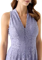 Women's Sleeveless V-Neck Solid Lace Dress