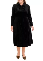 Plus Long Sleeve Solid Velvet Dress