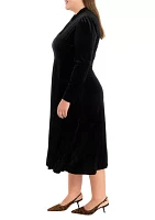 Plus Long Sleeve Solid Velvet Dress