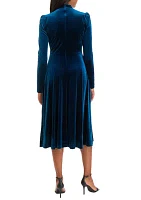 Women's Long Sleeve Mock Neck Solid Velvet Fit and Flare Dress