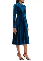 Women's Long Sleeve Mock Neck Solid Velvet Fit and Flare Dress