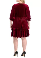 Plus 3/4 Sleeve V-Neck Burnout Babydoll Dress