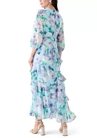 Women's 3/4 Sleeve V-Neck Floral Print Maxi Dress