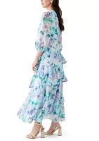 Women's 3/4 Sleeve V-Neck Floral Print Maxi Dress