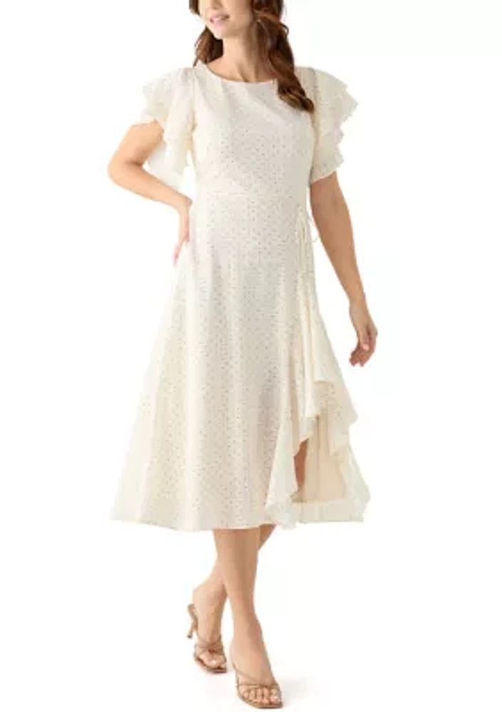 Women's Flutter Sleeve Ruffled Midi Dress