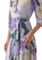 Women's 3/4 Blouson Sleeve V-Neck Floral Print Maxi Dress