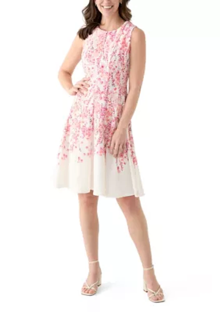 Women's Sleeveless Crew Neck Floral Print A-Line Dress