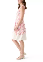 Women's Sleeveless Crew Neck Floral Print A-Line Dress