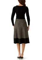 Women's Long Sleeve Knit Fit and Flare Dress