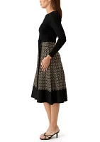 Women's Long Sleeve Knit Fit and Flare Dress