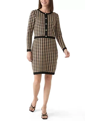 Women's Long Sleeve Crew Neck Printed Jacket with Sheath Dress