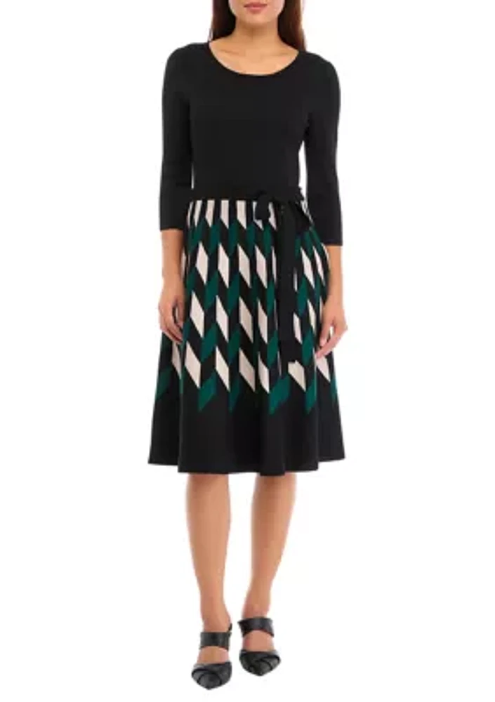 Women's 3/4 Sleeve Printed Skirt Dress