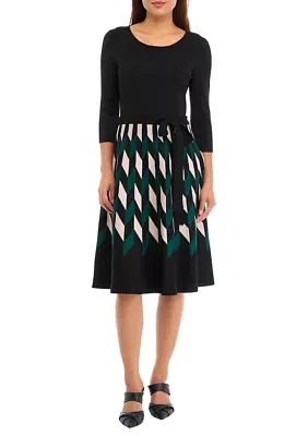 Women's 3/4 Sleeve Printed Skirt Dress