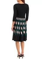 Women's 3/4 Sleeve Printed Skirt Dress