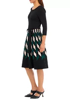 Women's 3/4 Sleeve Printed Skirt Dress