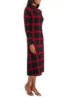 Women's Long Sleeve Printed Knit Fit and Flare Dress