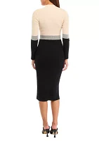 Women's Long Sleeve Mock Neck Color Block Sheath Dresas