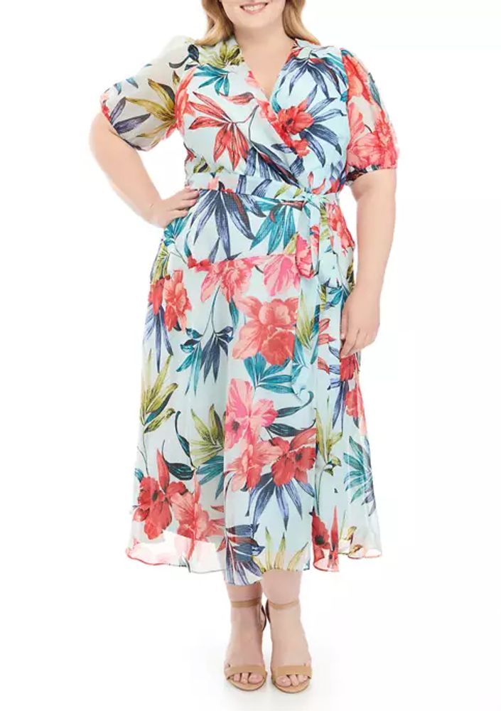 Belk Plus Puff Sleeve Tropical Floral Print Maxi Dress | The Summit