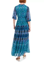 Women's 3/4 Sleeve V-Neck Printed Maxi Dress