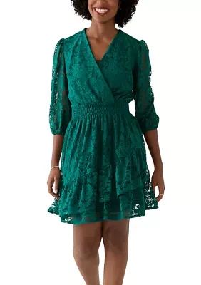 Women's 3/4 Sleeve Lace Fit and Flare Dress