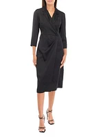 Women's 3/4 Sleeve Satin Collar Solid Sheath Dress