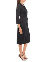 Women's 3/4 Sleeve Satin Collar Solid Sheath Dress