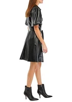 Women's Puff Sleeve Faux Leather Dress