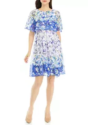 Julian Taylor Women's Ombré Floral Printed Chiffon Fit and Flare Dress