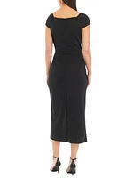 Women's Short Sleeve Sweetheart Neck Solid Crepe Sheath Dress