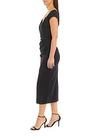 Women's Short Sleeve Sweetheart Neck Solid Crepe Sheath Dress