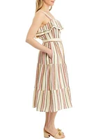 Women's Sleeveless Frill Neckline Striped Fit and Flare Dress