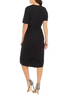 Women's Square Neck Solid Belted Sheath Dress