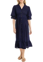 Women's Puff Sleeve Collar Linen Shirt Dress