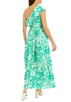 Women's Sleeveless One Shoulder Printed Crepe Maxi Dress