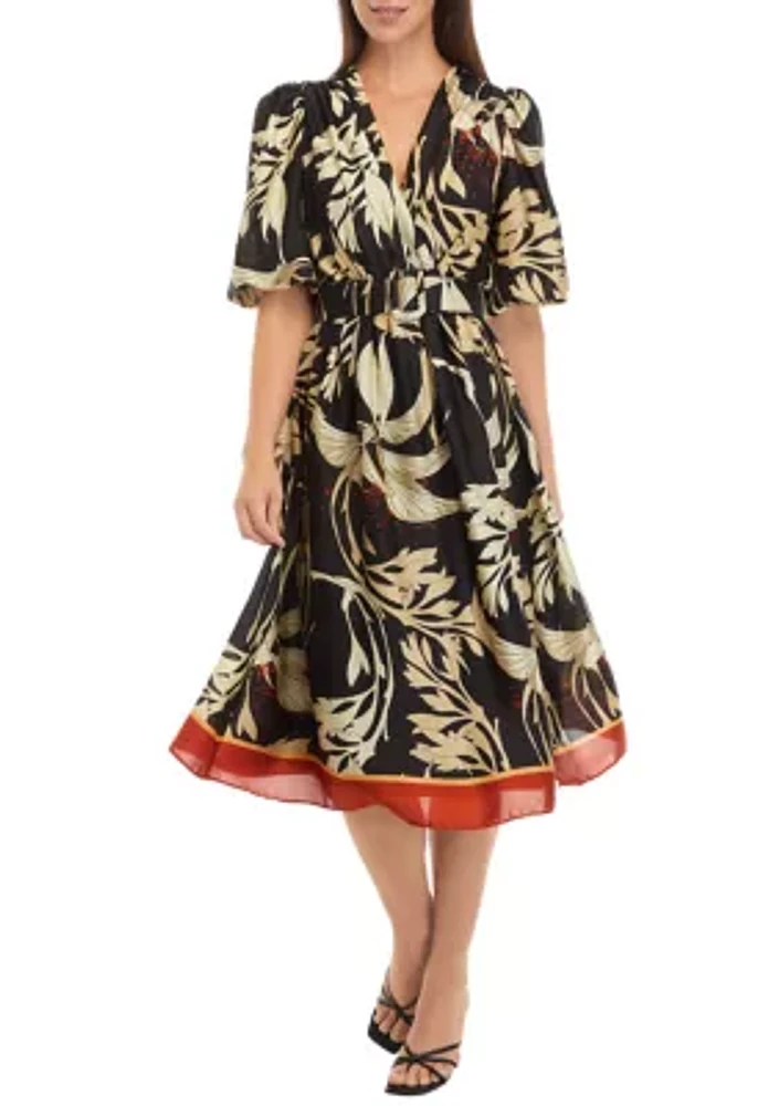 Women's Puff Sleeve Floral Print Chiffon Dress