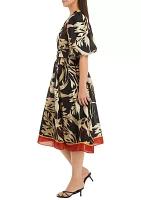 Women's Puff Sleeve Floral Print Chiffon Dress