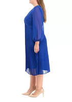 Plus Long Sleeve V-Neck Solid Fit and Flare Dress