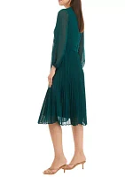 Women's Blouson Sleeve Chiffon Fit and Flare Dress