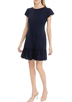 Women's Frill Short Sleeve Round Neck Solid A-Line Dress