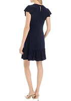 Women's Frill Short Sleeve Round Neck Solid A-Line Dress