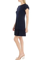 Women's Frill Short Sleeve Round Neck Solid A-Line Dress